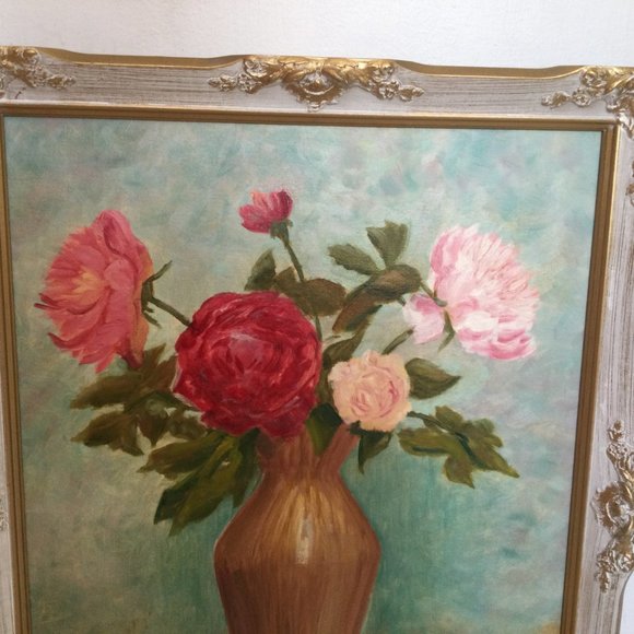 Lusy Morrow Original Art oil painting on Board still life flowers in vase Framed - Picture 3 of 7